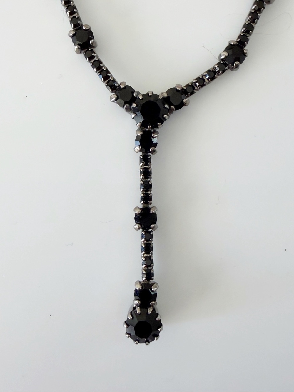 Carolee Vintage Y2K Black Rhinestone Y Lariat Drop Necklace
